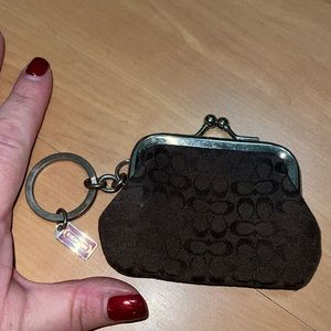 Coach mini-c change purse/keychain brown on brown